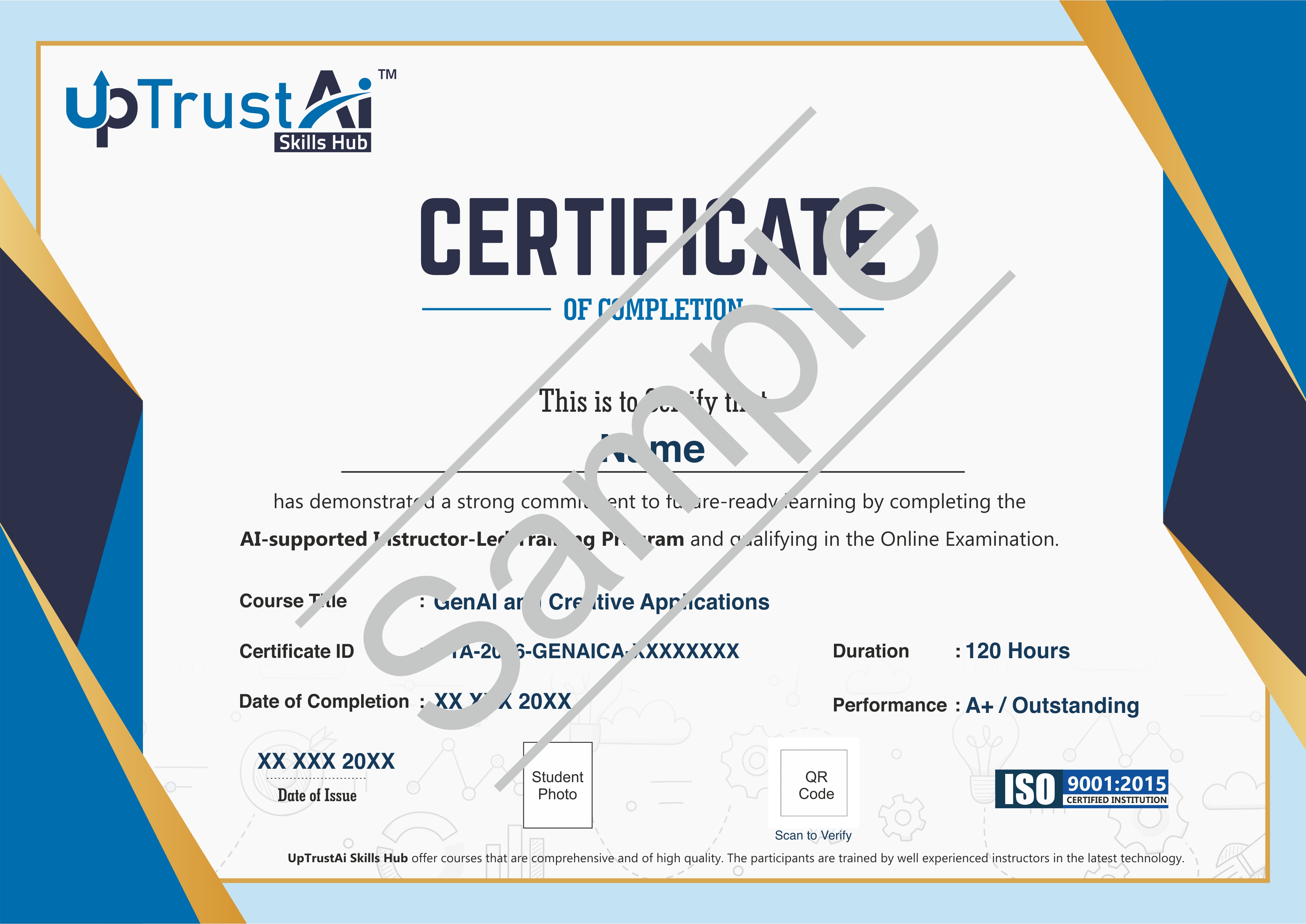 Sample UpTrustAi Skills Hub Certificate of Completion